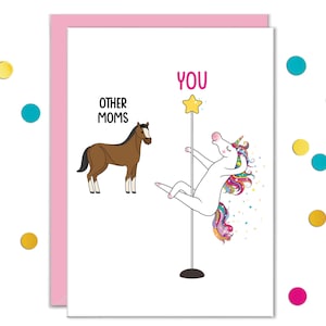 Cartes d'anniversaire amusantes pour maman, cartes de maman amusantes pour soeur, carte licorne dansant sur un poteau pour maman, cartes de maman cool pour meilleure amie, meilleure maman