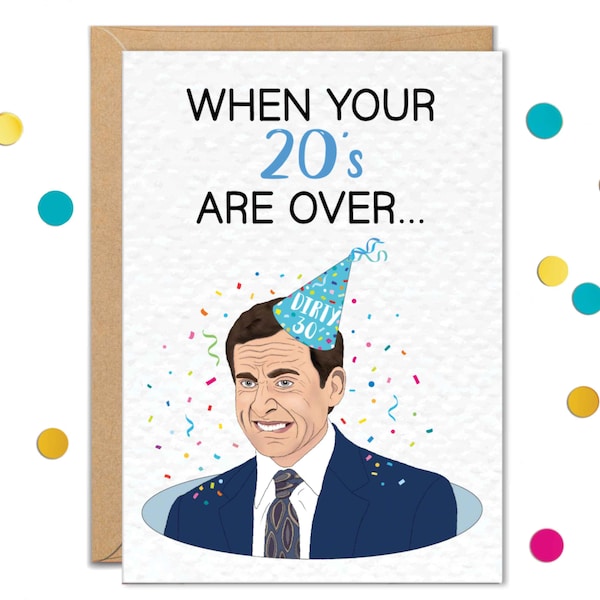 Biglietti divertenti per il 30° compleanno, biglietto d'ufficio di Michael, regali per il 30° compleanno, quando i tuoi 20 anni sono finiti, regalo per un collega
