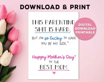 Printable Mother's Day Cards For Wife, Print At Home, Mothers Day Card From Husband, Best Mom, 1st Mothers Day (Digital Download)