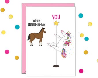 Sister in Law Birthday Cards, Funny Card For SIL, Unicorn Pole Dancing, Gifts For Sister in Law, Funny You Vs Other, Best Sister-In-Law