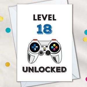 18.Geburtstagskarten für Ihn Lustig, Level 18 freigeschaltete Gamer-Karte, Drehen 18 Karten für Sohn, Gamer-Geschenke für 18-jährige, Videospielkarten