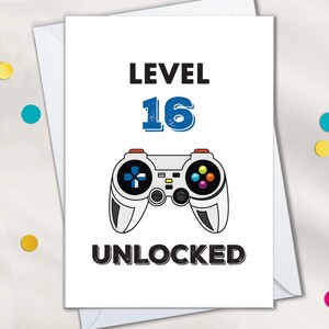 16e verjaardagskaarten voor jongens, level 16 ontgrendelde gamerkaart, 16 kaarten draaien voor zoon, gamercadeaus voor 16-jarige neef, videogamekaarten