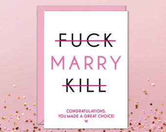 Roliga gratulationskort för förlovning till bästa vän, möhippaskort, F Marry K*ll-kort från möhippa eller möhippa för brud