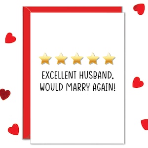 Tarjeta de 5 estrellas para tu esposo, tarjetas de aniversario divertidas para tu esposo, tarjeta divertida para tu esposo, me volvería a casar, regalos de aniversario para tu esposo, de tu esposa