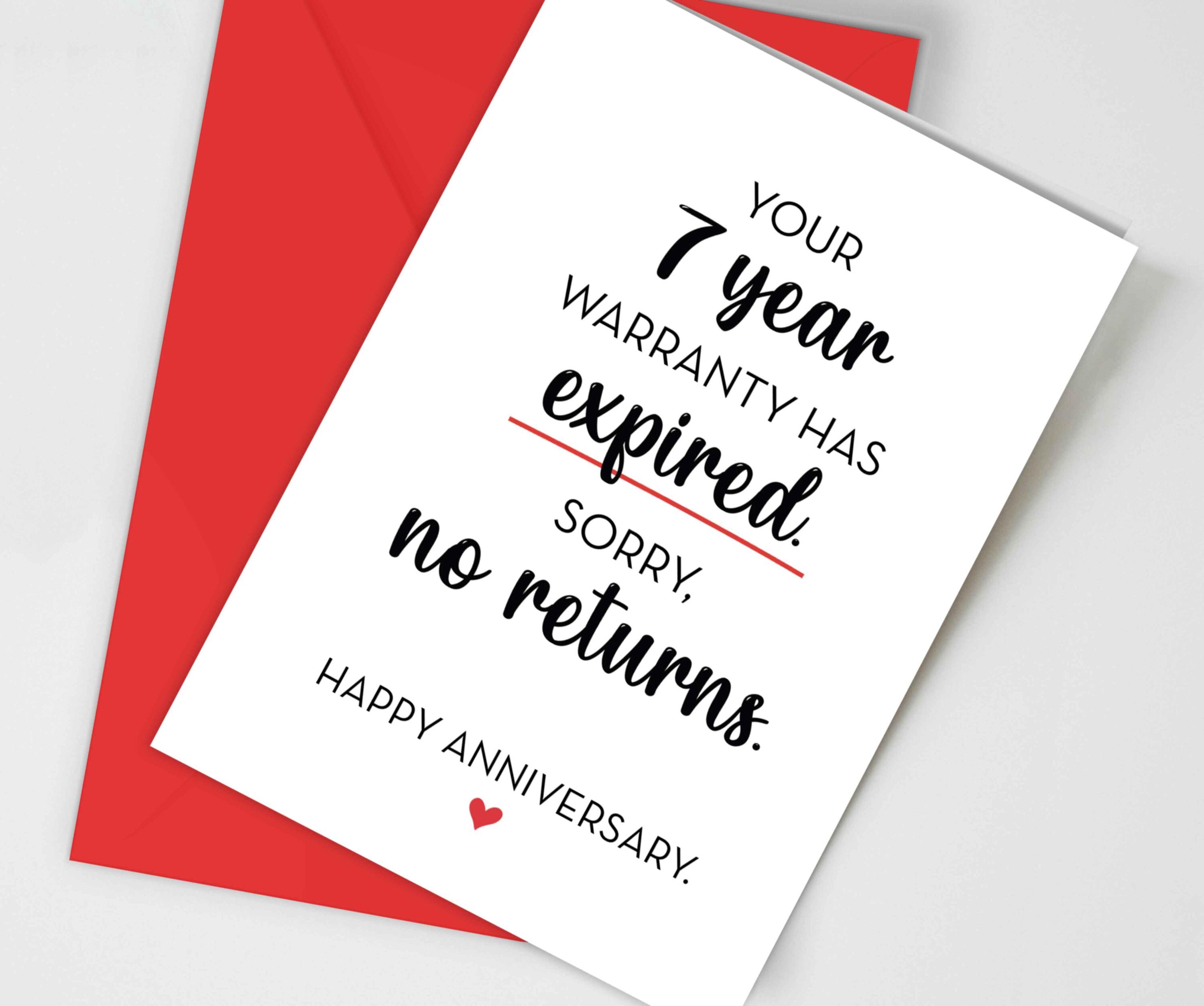 Happy 7th Anniversary Card, 7 Years Together, Your Warranty Has
