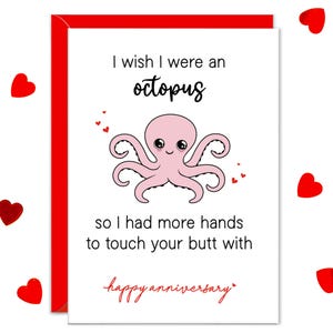 Tarjeta de aniversario divertida para novia, regalos de aniversario para esposa, pulpo, amante de los traseros, novio y esposo.
