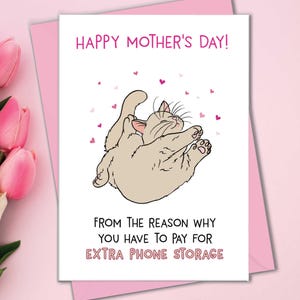 Mother's Day Card for Cat Mom, Dog Mothers Day Card From the Cat, Funny Card To Mom From Cat, Cat Mom Gifts, Kitten Mom, Phone Storage