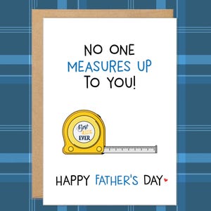 Cartes de fête des pères de son fils, Carte de fête des pères de beau-père, Carte de beau-père, personne ne vous mesure, pour mari, Blague à papa, Jeu de mots, Ruban à mesurer