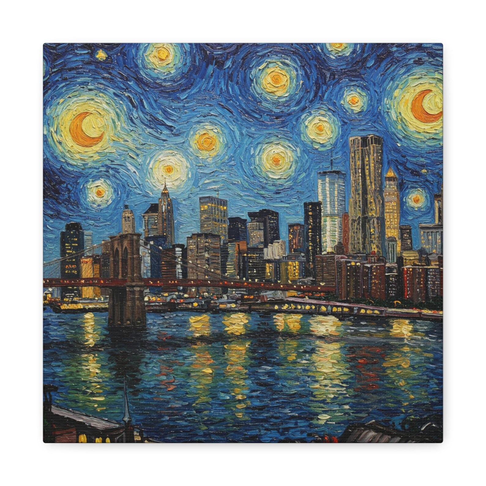 New York City Starry Night - Van Gogh Inspired Skyline Print - Canvas ...