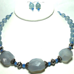 Blue Chalcedony Necklace With Sterling Bali Beads and Sterling Toggle ...