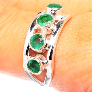 Vintage Emerald Sterling Silver Ring, Wedding Band: May Birthstone Ring, Size 7