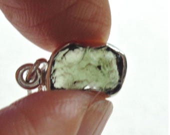Moldavite Pendant is Genuine Raw Natural Translucent Green Czech Meteoric Gem, Open Back Bezel Set in Sterling, on 16" Sterling Box Chain