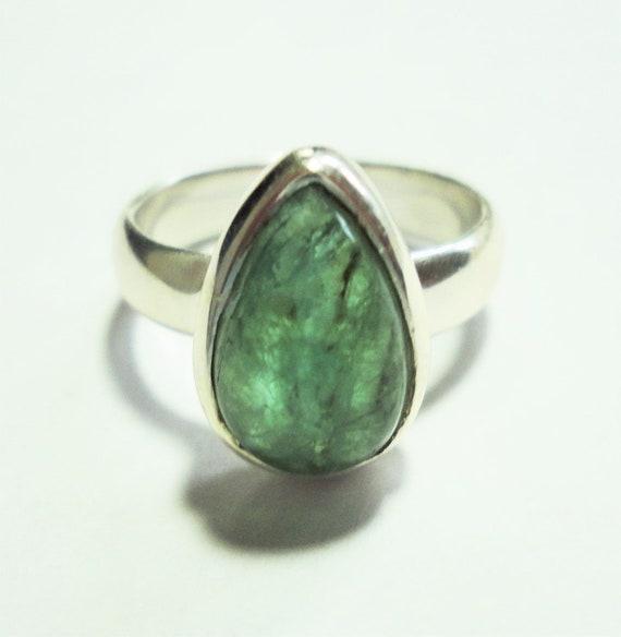 Emerald Ring with Vintage Real Emerald Pear Shape… - image 6