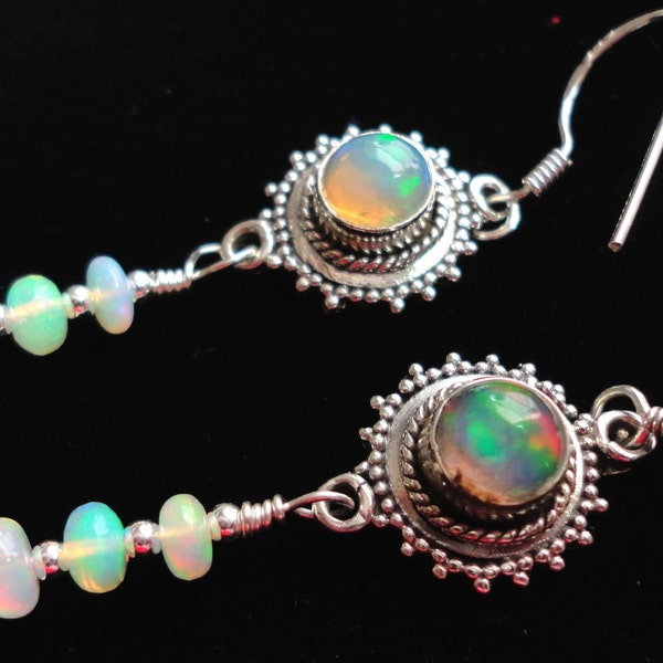 Reserved for Marguerite C. Fire Opal Earrings with 3 Opal Dangles in Sterling Silver