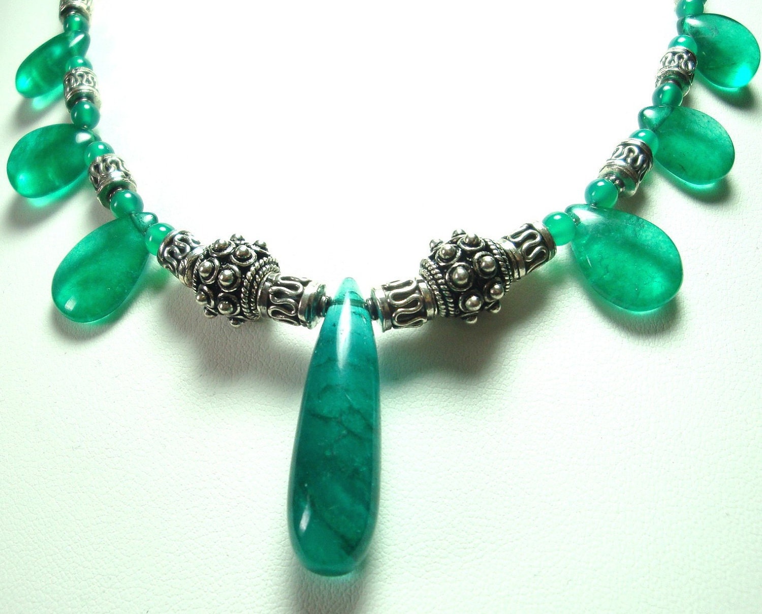Emerald Green Necklace With Green Chalcedony Drops and - Etsy