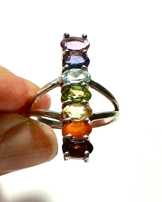 Vintage Sterling Silver Chakra Rainbow Real Gemst… - image 2