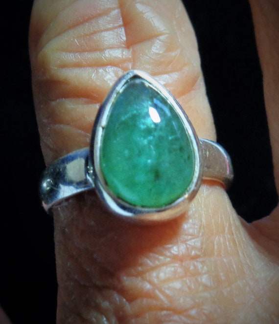 Emerald Ring with Vintage Real Emerald Pear Shape… - image 3
