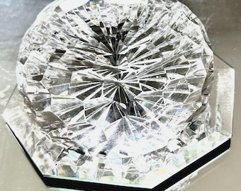 Waterford Sparkly Cut Crystal Sunburst Paperweight, Vintage 1980s Collectible Crystal Decor, Mirror Base