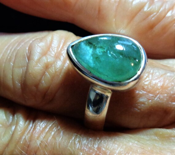 Emerald Ring with Vintage Real Emerald Pear Shape… - image 5