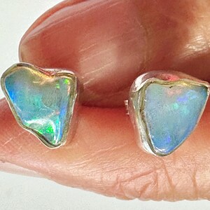 Vintage Opal Stud Earrings: Raw Nugget Hearts, Sterling Silver Posts