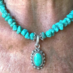 Vintage Arizona Turquoise Nugget Necklace: Native American Sterling Pendant, 16” + 2” ext
