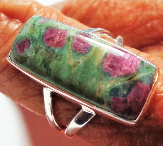 Ruby Fuchsite Sterling Silver Ring: Vertical Rect… - image 1