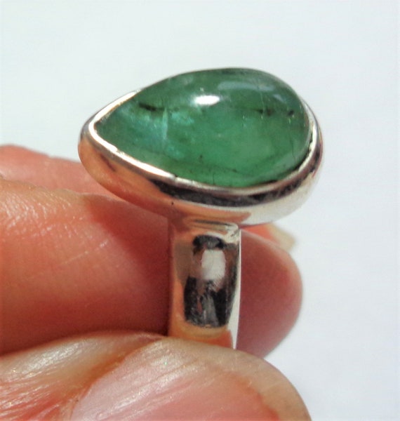 Emerald Ring with Vintage Real Emerald Pear Shape… - image 2