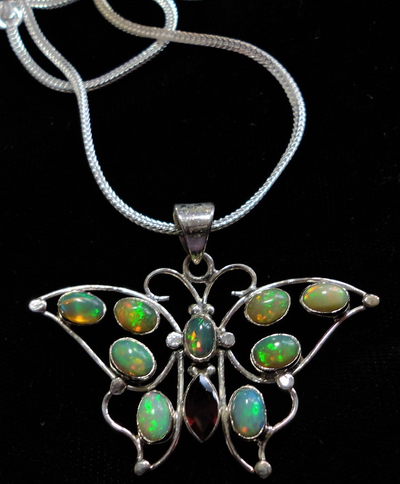 Opal Butterfly Pendant with 9 Genuine Colorful Solid Opals and Etsy