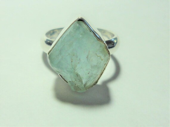 Aquamarine Ring with Raw Rough Aquamarine Nugget,… - image 3