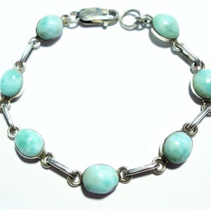 Larimar Bracelet has 7 Larimar Bezel Set Gemstones in an Adjustable Solid Sterling Silver Soldered Link Bracelet, w Lobster Claw