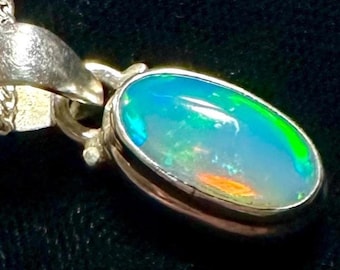Jelly Opal Pendant: Solid Sterling Silver, Colorful Gemstone, 16" Sterling Chain