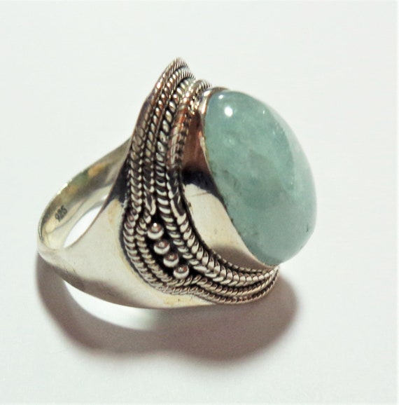 Aquamarine Ring Features a Large Vintage Genuine … - image 4