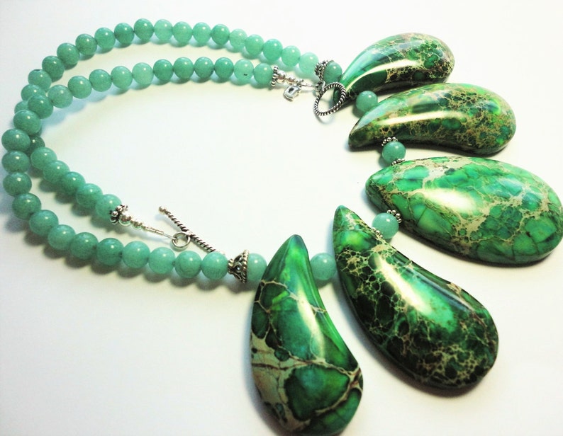 Green Jasper Bib Necklace With Green Sea Sediment Sculptured - Etsy