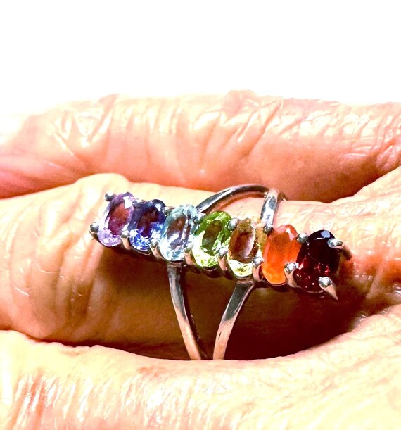 Vintage Sterling Silver Chakra Rainbow Real Gemst… - image 5