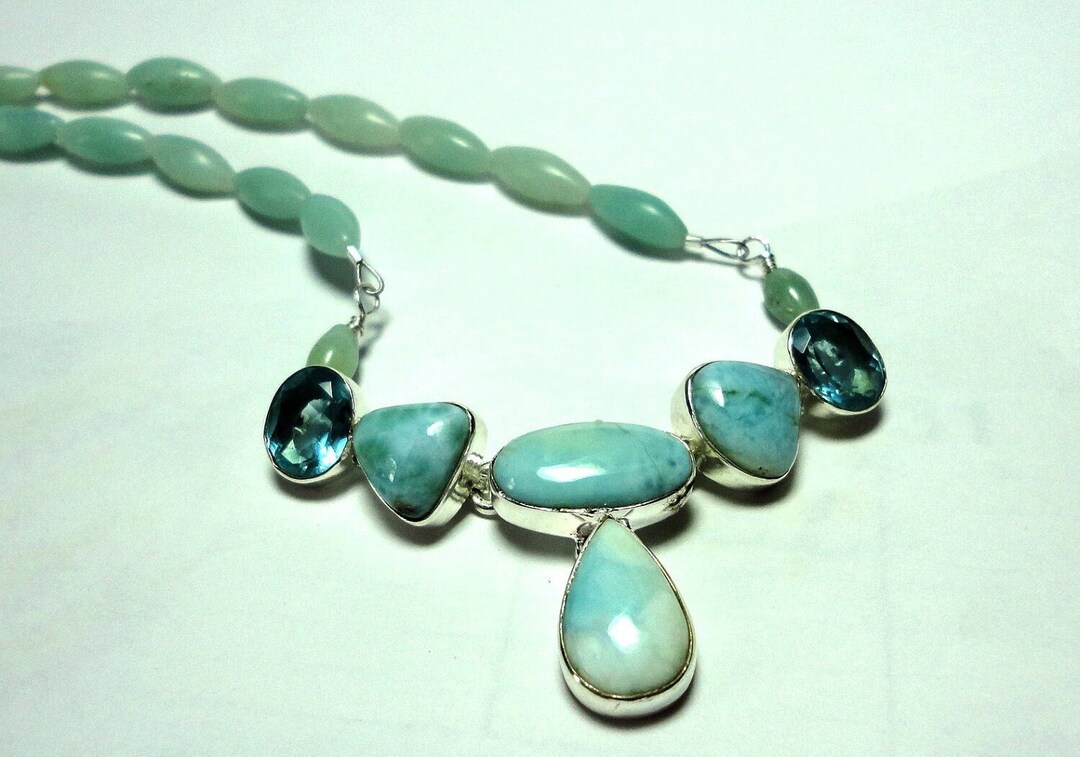 Larimar Necklace With Blue Topaz and Amazonite Beads in Solid - Etsy