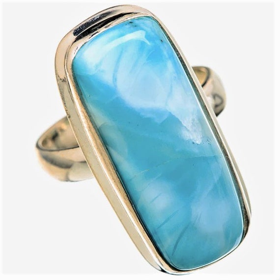 Larimar Ring: Long Rectangular Caribbean Blue Gem… - image 6
