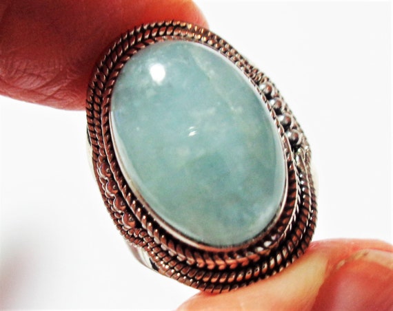 Aquamarine Ring Features a Large Vintage Genuine … - image 2