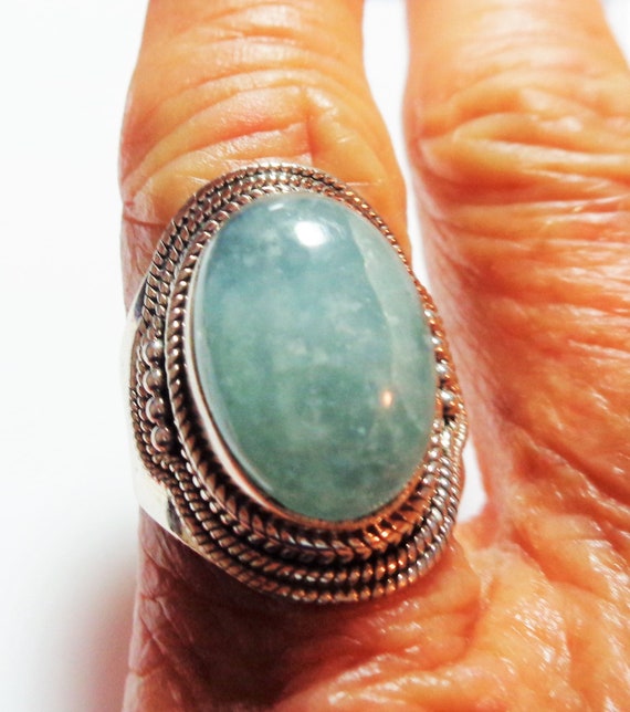 Aquamarine Ring Features a Large Vintage Genuine … - image 1