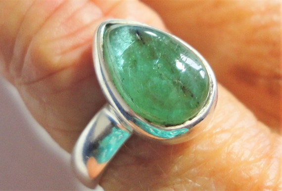 Emerald Ring with Vintage Real Emerald Pear Shape… - image 1