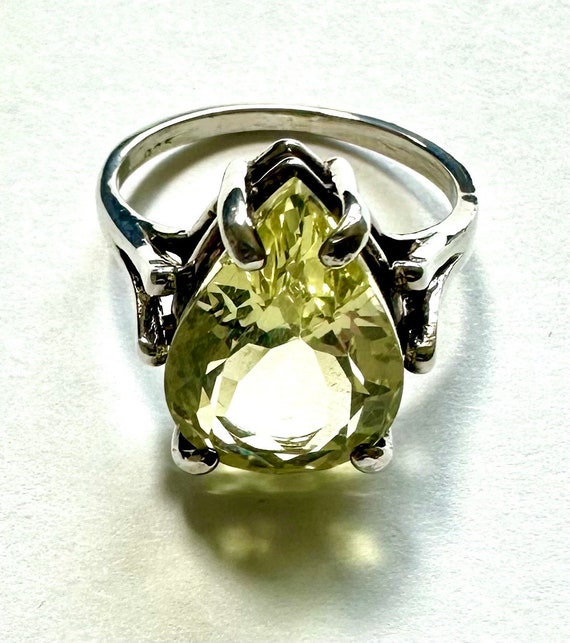 Vintage Pear Lemon Quartz Ring: Faceted Gem, Ster… - image 1
