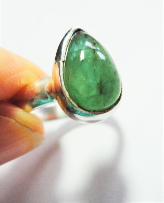 Emerald Ring with Vintage Real Emerald Pear Shape… - image 4