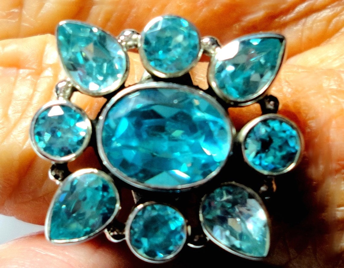 Blue Topaz Ring is a Vintage Large Flower Design in a Swiss Etsy