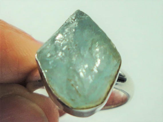 Aquamarine Ring with Raw Rough Aquamarine Nugget,… - image 1