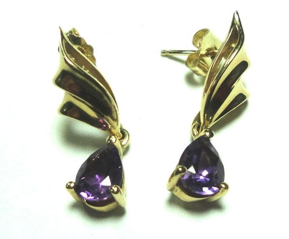 Amethyst Earrings are Solid 14k Gold Vintage 1980… - image 4