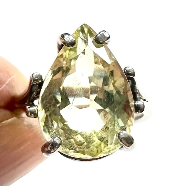 Vintage Pear Lemon Quartz Ring: Faceted Gem, Ster… - image 5