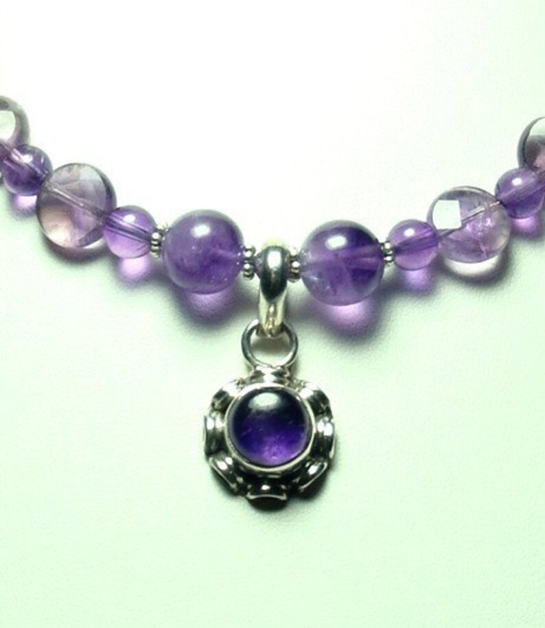 Amethyst Necklace Purple Amethyst AAA Quality Cabochon Pendant with AAA Quality Amethyst Beads Necklace with Sterling