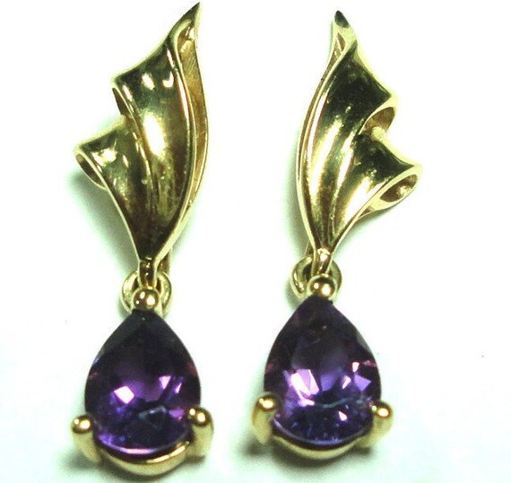 Amethyst Earrings are Solid 14k Gold Vintage 1980… - image 5