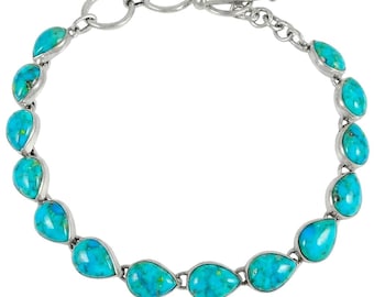 Arizona Turquoise Teardrop Link Bracelet: Vintage Sterling Southwestern Style, Adjustable Toggle