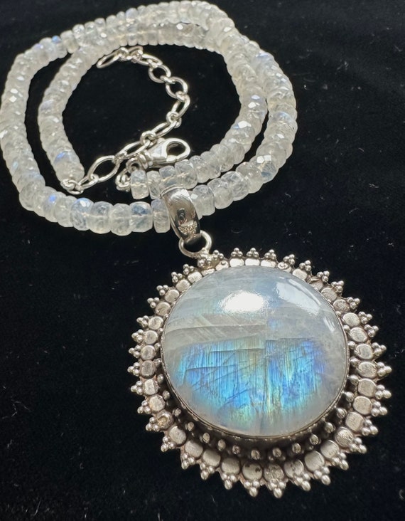 Moonstone Statement Necklace, Spectacular Huge Bl… - image 2