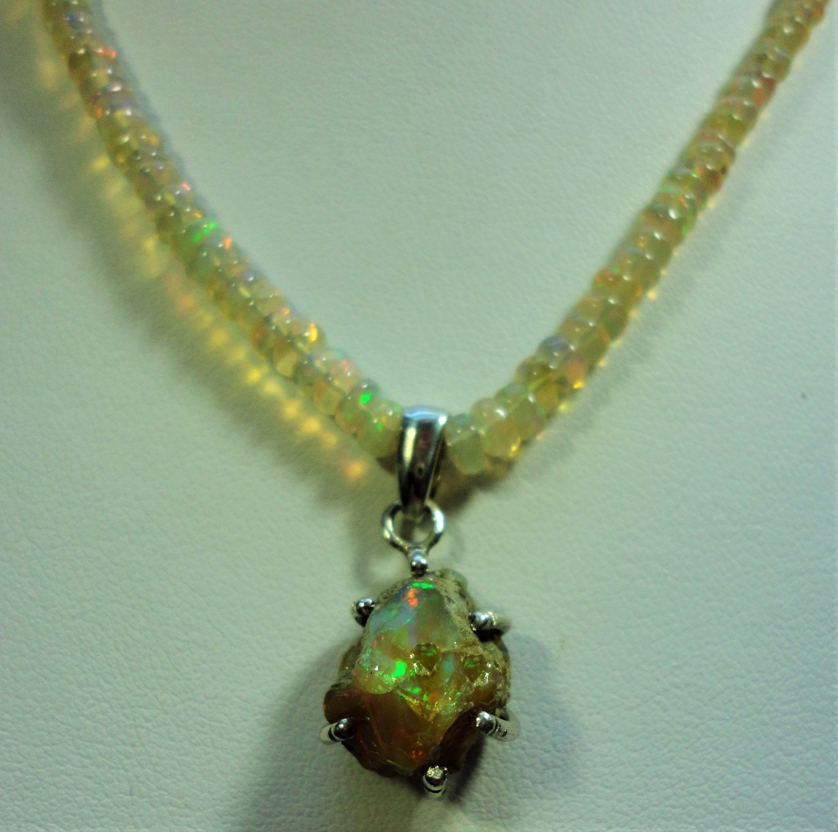 Opal Pendant on a Real Opal Rondelle Bead Necklace With a Raw - Etsy UK